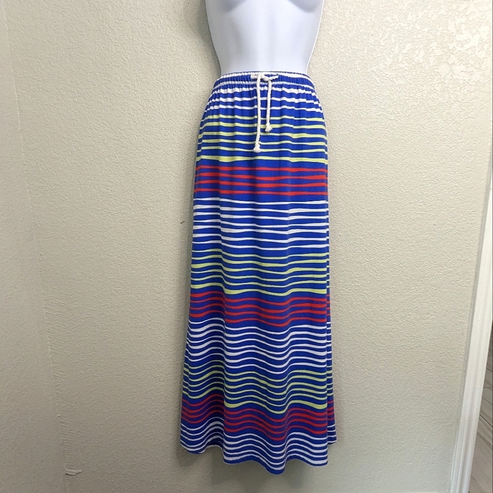 Tommy Hilfiger Women Blue Red Cotton Striped Maxi Skirt Casual Pockets Spring S